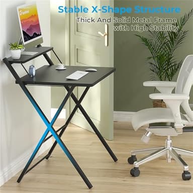 GreenForest No Assembly Folding Desk, 2-Tier Compact Computer Desk with Shelf, 30 inch Space Saving Foldable Table for Home Office, Dorm or Apartment, Portable Collapsible Sturdy Laptop Desk, Black - Image 6