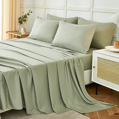 ILAVANDE Queen Sheets Set 6 Piece,Hotel Luxury Super Soft 1800 Series Microfiber Queen Bed Sheets Set-Wrinkle Free & Breathable-14 Deep Pocket Sheets for Queen Size Bed(Queen,Sage Green) - Image 1