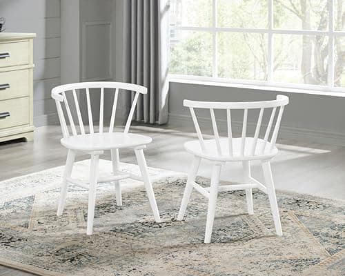 Roundhill Furniture Alwynn Contemporary Wooden Spindle Back Dining Chairs, Set of 2, White - Image 1