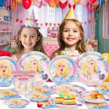 120pcs Girls Birthday Party Supplies Plates Napkins Paper Cups Pink Forks Disposable Tableware Set for Girls Fans Birthday Party Supplies Serves 24 Guests - Image 5