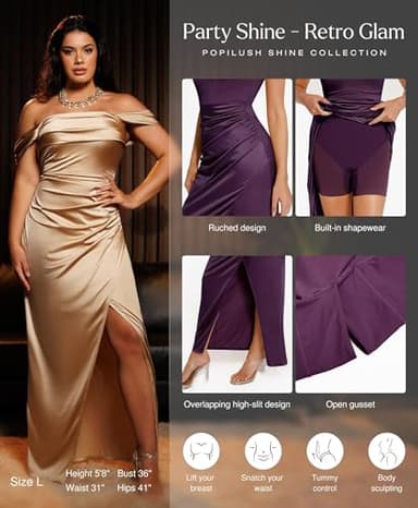 Popilush Women Shapewear Maxi Dress Off The Shoulder Bodycon Long Cocktail Formal Wedding Guest Dresses Purple - Image 5