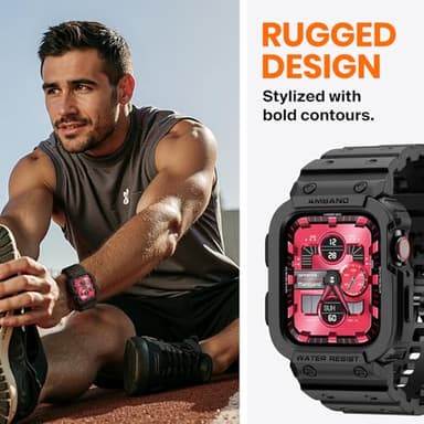 amBand Compatible with Apple Watch Series 9/8/7/SE (3/2/1)/6/5/4/3 Band for Men 45mm 44mm 42mm Case, Rugged Sport Strap for iWatch 45/44 mm Military Protective Cover Bumper Drop-Proof, Matte Black - Image 4