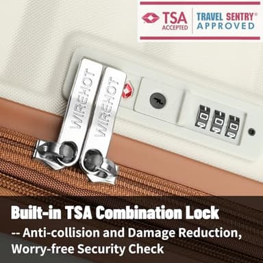 WireHot Lightweight Luggage with Spinner Wheels & YKK Zipper, 3-Piece Suitcase ABS+PC Hardside Luggage Set with TSA Lock for Women Men, Apricot Off White (20+24+28 inch) - Image 5