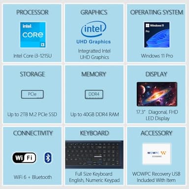 ASUS 17.3" Vivobook, Intel Core i3-1215U 6-core Processor (Beat i7-1165G7), 40GB RAM, 1TB SSD, FHD IPS Display, Intel UHD Graphics, USB-C, HDMI, Wi-Fi 6E, Windows 11 Pro (Renewed) - Image 2