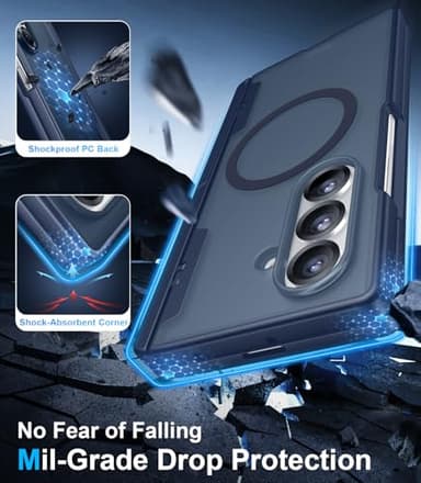 Temdan Magnetic for Samsung Galaxy Z Fold 7 Case,[Compatible with MagSafe][Built-in HD Screen Protector&Invisible Kickstand][Hinge Protection]Translucent Matte Shockproof Phone Case for Z Fold 7,Blue - Image 4