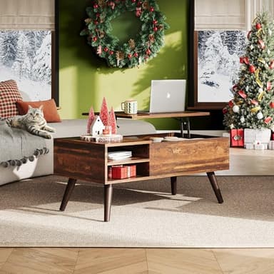 WLIVE Lift Top Coffee Table for Living Room,Small Coffee Table with Storage, Adjustable Shelf and Storage Compartment, Mid Century Modern Living Room Table, Wood, Rustic Brown - Image 2