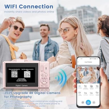 4K Digital Camera for Photography with 3" 180°Flip Screen,64MP Vlogging Camera for YouTube, HD WiFi Compact Camera with Flash, 18X Digital Zoom, 32GB TF Card & 2 Batteries（Pink） - Image 5