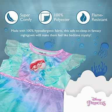 Disney Girls' Little Mermaid Fantasy Gown Nightgown, WATERCOLOR ARIEL 2, Size 8 - Image 4