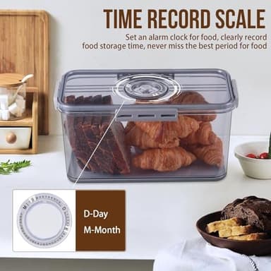 Gifhomfix Bread Box Bread Boxes for Kitchen Counter Airtight, Time Recording Bread Storage Container with Lid, Bread Keeper for Homemade Bread, Toast, Bagel, Donut and Cookies, LARGE Grey - Image 6