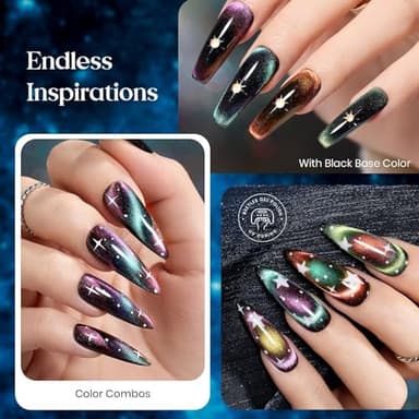 Beetles Cat Eye Gel Nail Polish Set - 6 Colors Halloween Chameleon Cat Eye Black Glitter Red Blue Gold Green Orange Gel Polish with Magnet Soak Off UV Velvet Gel Salon French Nail Art Gift for Women - Image 3
