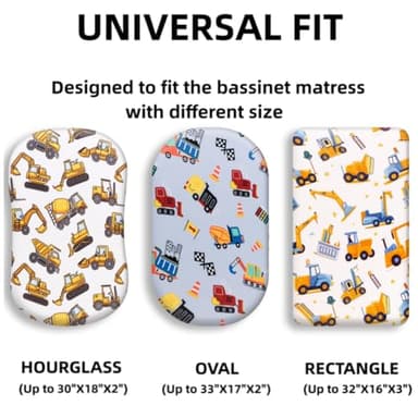 4 Pack Baby Boy Bassinet Sheets Set Soft Fitted Baby Boy Mattress Covers Construction Truck or Dinosaur Theme Breathable Toddler Sheets for Infant Boys (Construction Truck, Bassinet Sheets) - Image 2