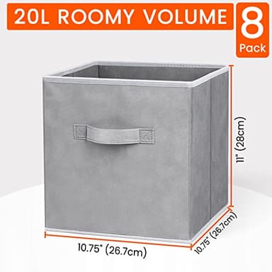 Criusia Heavy Duty Fabric Storage Cubes, Collapsible Storage Organizer Bins for Shelves Closet, Baskets for Clothes, Blankets, Toys, Grey, 11 inches, 8 Pack - Image 2