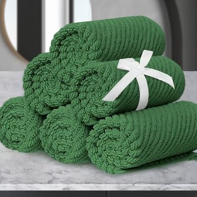 VOOVA & MOVAS Green Washcloths, 6PC Hand Towels 13" x13" - 100% Cotton | Thick | Quick Dry | Lightweight, Wash Cloths for Your Face, Bathroom Essentials, Hunter Green - Image 1