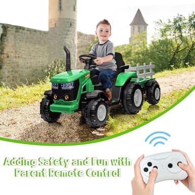 ACONEE Kids Ride on Tractor with Remote Control, 12V Battery Powered Electric Tractor and 35W Dual Motors for Kids Bluetooth Music/USB, 3-Gear-Shift, Safety Belt, 7-LED Lights, Green - Image 3