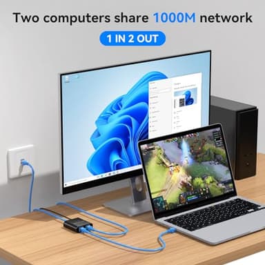 AILVLVNG Ethernet Splitter 1 to 2 1000Mbps Internet Cable Splitter 1 in 2 Out High Speed Either Network Splitter Gigabit Dual LAN RJ45 Port Router Switch Work with Cat6/7/8 Cable - Image 4