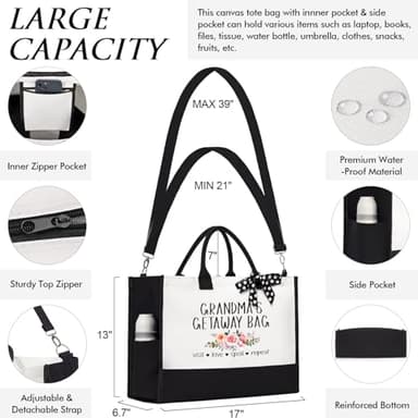 MAYICIVO Grandma Gifts: Canvas Tote Bag & Makeup Bag Set for Grandma, Nana, Gigi, Mimi, Memo from Grandkids, Granddaughter, Grandson - White, 17x13x6.7 inches (Tote), 11x7.5x3.3 inches (Makeup), 55+ - Image 6