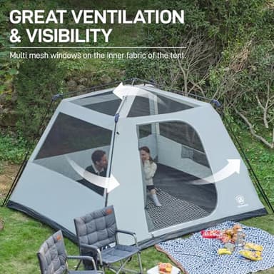 EVER ADVANCED Blackout Design 6 Person Camping Tent, Instant Cabin Tent for Family with Vestibule and Large Mesh Windows, 60s Easy Setup, Double Layer, Water-Resistant, Grey - Image 5