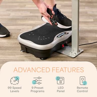 Lifepro TrimLite Vibration Plate Exercise Machine with Handlebars – Whole Body Vibration Platform for Lymphatic Drainage & Weight Loss – 99 Speed Levels, Bluetooth Speaker, Resistance Bands & Remote - Image 5
