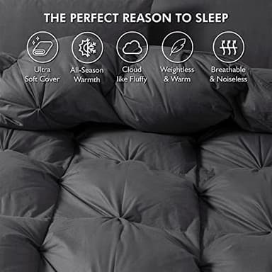 Luxurious All-Season Goose Down Feather Fiber Comforter Super King Size Duvet Insert (120x120), Exquisite Pinch Pleat Design- Gray, Premium Baffle Box, 100% Egyptian Cotton Cover, 85 oz. Fill Weight - Image 5