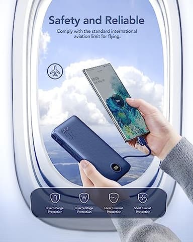 VRURC Portable Charger 20000mAh, Fast Charging Power Bank USB C,4 Output 2 Input Travel Essentials Charging Bank Equipped with LED Display,Built-in Wall Plug and Cables,Phone Charger Battery,Navy - Image 6