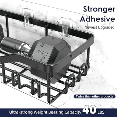 NESOMI Shower Caddy Adhesive Shower Organizer 7-Pack, Rustproof Stainless Steel Bathroom Shelves, Large Capacity No-Drill Rack Storage Accessories with Soap Dish Toothbrush Holder &24 Hooks Home Decor - Image 2