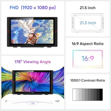 Drawing Tablet with Screen XPPen Artist 22R pro Computer Graphics Tablet 120% sRGB with Battery-Free Stylus Full-Laminated Technology, 21.5 inch Pen Display with 20 Shortcut Keys & 2 Red Dial(Black) - Image 6