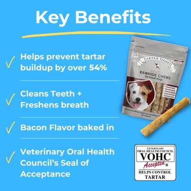 Tartar Shield Soft Rawhide Chews | Safe Dental Treats for Small Dogs | Vet VOHC Approved | Daily Bone Cleans Teeth & Gums Fresh Breath Oral Health Support | USA Made | (Small Dogs / 30 Count) - Image 3