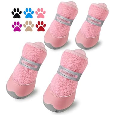 QUMY 4PCS Dog Shoes for Small Dogs, Hot Pavement Summer Puppy Dog Boots & Paw Protectors with Soft Anti-Slip Rubber Sole, Mesh Breathable Dog Booties for Hardfloors, Walking Running Pink Size 1 - Image 1