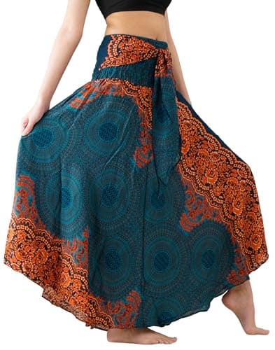 Long Skirts for Women Maxi Boho Skirt Hippie Clothes Bohemian Skirt Print (Emerald Floral, One Size) - Image 1