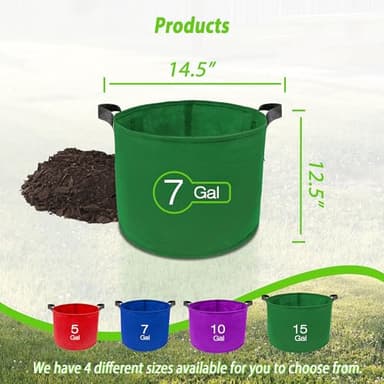 7 Pack 7 Gallon Plant Grow Bags - Mixed 7 Colors with Reinforced Handles & Aeration Design, Ideal for Tomato, Flowers & Fruits - Image 6