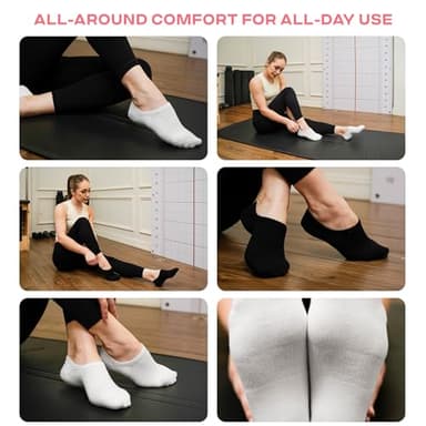 CoolMate Pilates Socks with Grips for Women, Yoga Socks, Crew Non Slip Women for Workout, Barre, Pilates Gifts (US, Numeric, 6, 10, Regular, Regular, 4 Pairs Open Top Pink/White/Light Purple/Black) - Image 3