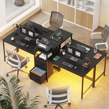 GYIIYUO 93'' Two Person Desk with Charging Station, Long Desk with 3 Drawers and Printer Shelf, Double Computer Desk, Fabric Drawers, 2 Person Writing Study Table Workstation for Home Office, Black - Image 7