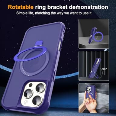 SKYLMW Compatible with iPhone 16 Pro Max Case with Invisible Magnetic O-Ring Stand Military-Grade Translucent Case for iPhone 16 ProMax 6.9" [Compatible with Mag-Safe][Great Grip Feeling], Navy - Image 2