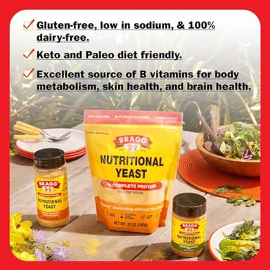 Bragg Premium Nutritional Yeast Seasoning - Vegan, Gluten Free – Good Source of Protein & Vitamins – Nutritious Savory Parmesan Cheese Substitute (Original, 12 Ounce (Pack of 1)) - Image 4