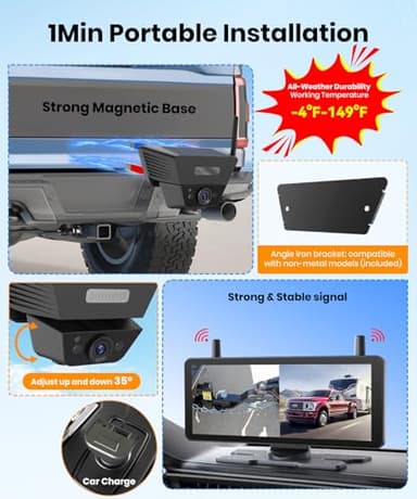 Solar Backup Camera Wireless for RVs and Trailers No-Installation - 7.2" HD 1080P Monitor,Dual Camera System, Strong Magnetic Scratch-Proof Rear View Camera for Trucks, Campers, SUVs, and Cars - Image 2