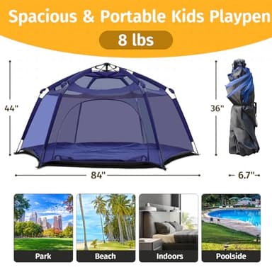 Alvantor Baby Playpen Play Yard 84"x84"x44”Large Kids Tents Pop Up Play Tent Indoor Outdoor Playhouse for Babies Toddlers Children Camping Playground Beach, 36-96 Months, Navy - Image 2
