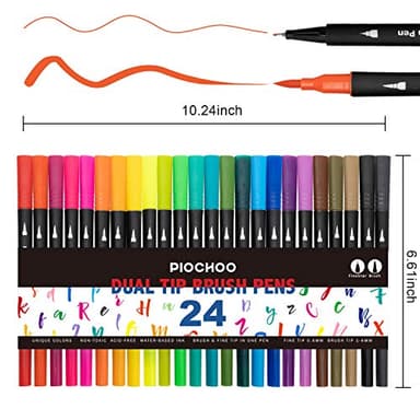 Piochoo Dual Brush Marker Pens,24 Colored Markers,Fine Point and Brush Tip for Kids Adult Coloring Books Bullet Journals Planners,Note Taking Coloring Writing - Image 7