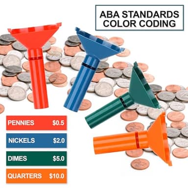 PM Company Color-Coded Coin Counting Tube with 150 Assorted Flat Coin Wrappers for Pennies Through Quarters (05032), Blue; Green;Orange;red, Set of 4 - Image 4