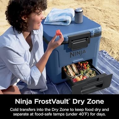 Ninja | Cooler | FrostVault 30QT Cooler with Wheels | Insulated with Temp Dry Storage Drawer | Keeps Ice Cold for Days | for The Beach, Camping, Picnics & More | Lakeshore Blue | FB230BL - Image 3