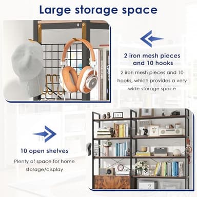 Nosepen 6 Tire Large L Shaped Bookshelf & Corner Bookcase with Storage Cabinet and 2 Barn Doors and 10 Storage Shelves, 71.3" Tall Farmhouse Etagere L Shaped Book-Shelf with Metal Frame(Brown) - Image 5