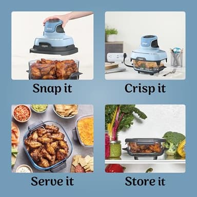 Ninja Crispi 4-in-1 Portable Glass Air Fryer Cooking System, 4QT & 6Cup Glass Containers with Storage Lids, Easy Meals, Microwave, Freezer & Dishwasher Safe, Air Fry, Bake, & More, Periwinkle, FN101PL - Image 5