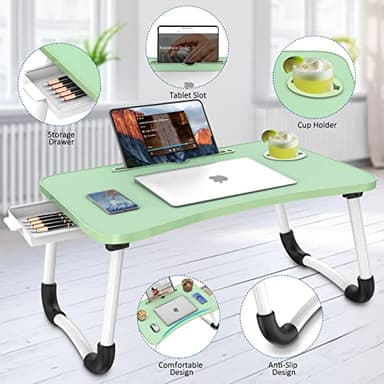 Zapuno Multi-Function Laptop Bed Table with Storage Drawer and Cup Holder, Lap Desk Stand Tray for Eating, Reading and Working - Image 2