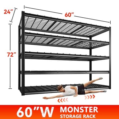REIBII 60" W Garage Shelving Heavy Duty Metal Shelving 3000LBS Storage Shelves Adjustable Metal Shelves for Storage Industrial 5 Tier Garage Shelves for Warehouse Basement Pantry 60"W x 24"D x 72"H - Image 2