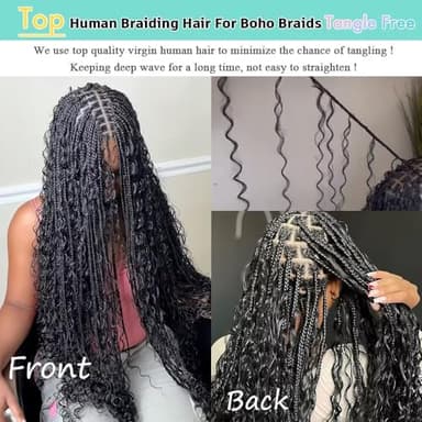 Human Braiding Hair for Boho Braids Deep Wave Bundles Human Hair 150g 6 Bundles/Pack 14 Inch Bulk Boho Hair for Braiding 12A Brazilian Curly Boho Braids Human Hair Braiding Hair Natural Color - Image 3