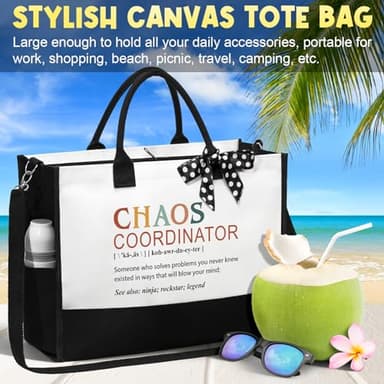 Thank You Gifts for Women, Administrative Professional Day Gifts, Chaos Coordinator Gifts for Coworker Boss Lady Manager Nurse Employee Teacher Appreciation Gifts Birthday - Canvas Tote Bag Makeup Bag - Image 8