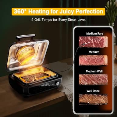 CANDY Indoor Grill and Air Fryer Combo with Ceramic Accessories, 7-IN-1 Digital Display, 5.2 QT Electric Smokeless, 500°F Max, Large View Window, Roast, Bake & Dehydrate, Adjustable Temps, Easy Clean - Image 3