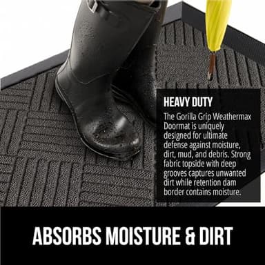 GORILLA GRIP 100% Waterproof All-Season WeatherMax Doormat US Designed Natural Rubber, Stain and Fade Resistant, Low Profile Indoor Outdoor Door Mats, Easy Clean Patio Mat, 17x29, Gray Diamond - Image 4