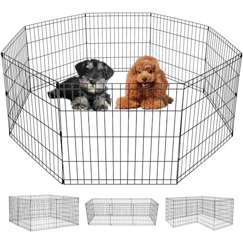 FDW 24 Inch Dog Pen 8 Panel Dog Playpen Indoor Outdoor Metal Puppy Pet Fence Portable Folding Animal Exercise Fence,Black - Image 1