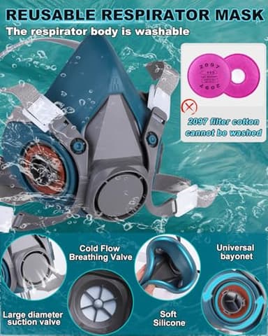 HCHONGY Gas Respirator Mask with 2097 Filters, Paint Mask Respirator - Reusable Half Face Gas Mask for Particles, Lead Paint & Asbestos, Organic Vapor, Chemical, Pollen, Dust, Fume, Epoxy Resin - Image 4