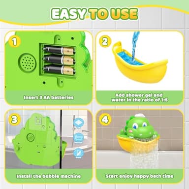 Bath Toys,Light-Up Bath Bubble Machine Automatic Bubble Maker Bathroom Toy for Kids Ages 1-3 4-8 Toddler Bathub Toy Dinosaur Toys for Kids 3-5 - Image 3